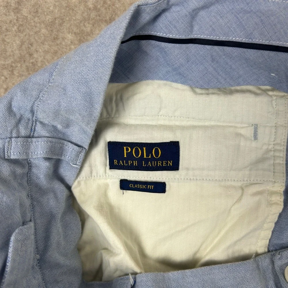 Polo Ralph Lauren Shorts‎ Mens 42 Blue Oxford Cotton Flat Front 9 Inseam